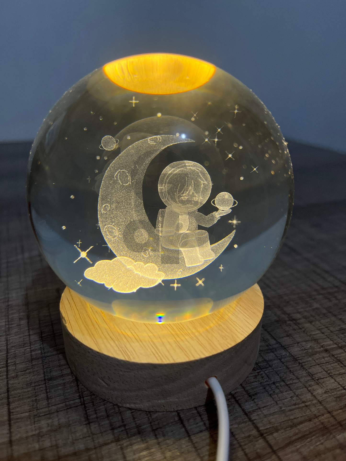 LAMPARA BOLA DE CRISTAL GRANDE 3D NIÑO EN LA LUNA