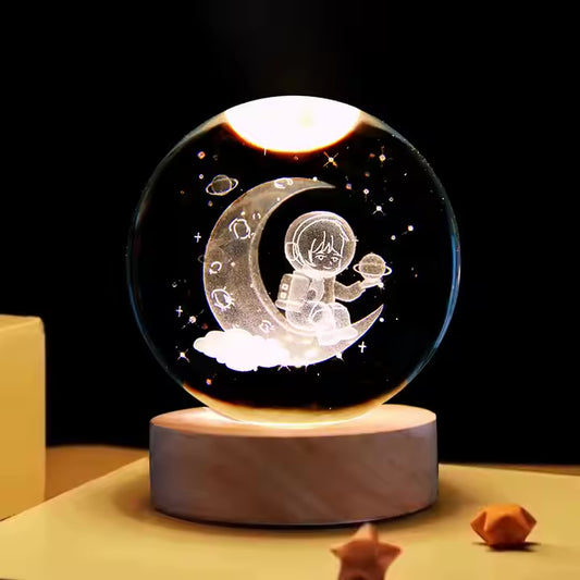 LAMPARA BOLA DE CRISTAL GRANDE 3D NIÑO EN LA LUNA