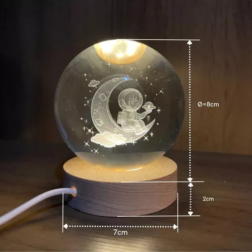 LAMPARA BOLA DE CRISTAL GRANDE 3D NIÑO EN LA LUNA