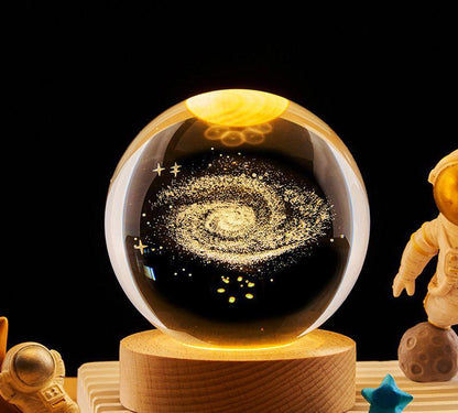 LAMPARA BOLA DE CRISTAL PEQUEÑA 3D GALAXIA